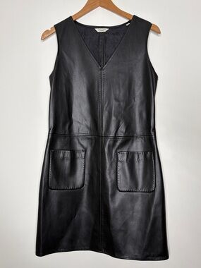 Max Studio Black Faux-Leather V-Neck Dress
